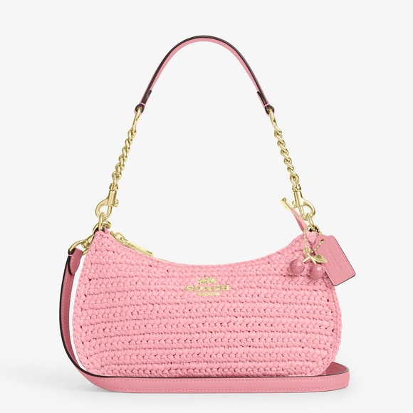 Coach Straw and leather Teri Shoulder Bag with Cherry Charm CBH59 NWT - Picture 1 of 16